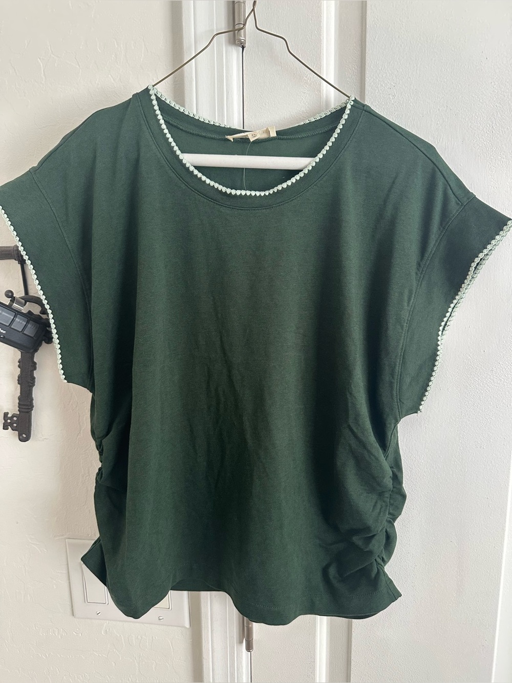 Madewell ladies dark green with mint green scalloped embroidered detail NWT XL